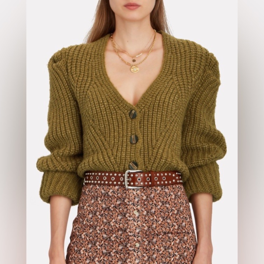 NWT $495 Ulla Johnson Greta Olive Green Alpaca Knit Designer Cardigan Sweater